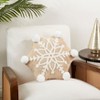 Saro Lifestyle Frosty Flurry Snowflake Poly Filled Throw Pillow with Pompoms, 16"x18", Beige - 3 of 3