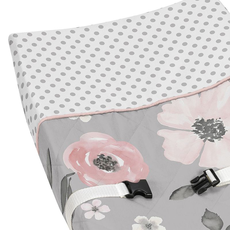 Sweet Jojo Designs Girl Changing Pad Cover Watercolor Floral Grey and Pink, 4 of 7