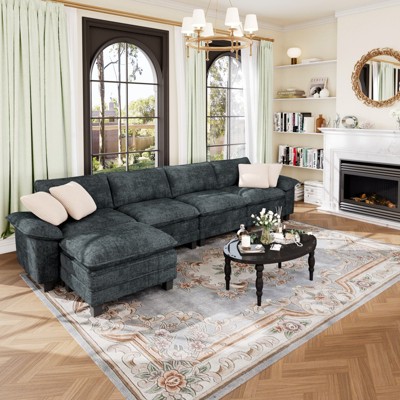 Captiva Designs Cloud Modular Sectional Sofa, 157.5" L-Shaped Couch with Movable Ottoman, 5-Seater