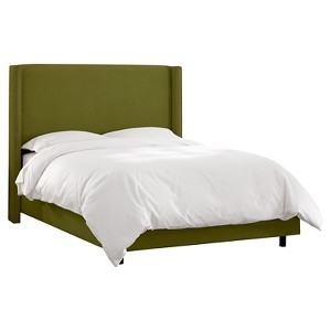 Skyline Nail Button Wingback Bed - Queen - Skyline Furniture , Velvet Applegreen