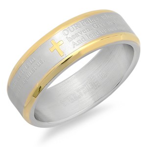 Steeltime stainless steel 'our father' lord's prayer ring with 18kt gold plated accent. Color Options: 6-12 - 1 of 4