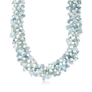 Ross-Simons Aquamarine Bead and 5-6mm Cultured Pearl Torsade Necklace With Sterling Silver Size 18 - 1 of 4