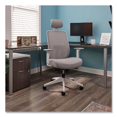 Gray and White Ergonomic Mesh Office Chair with Headrest