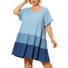 Agnes Orinda Women's Plus Size Color Block Ruffle Short Sleeve Flowy Chambray Mini Babydoll Dress - 2 of 4