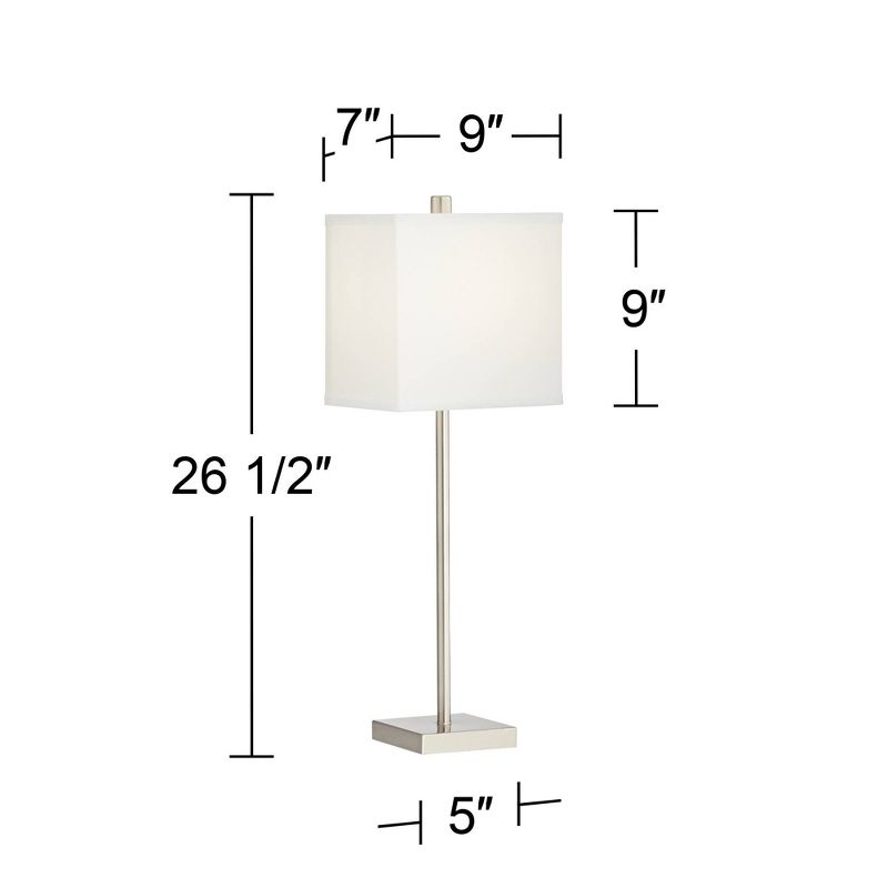 360 Lighting Franco Modern Table Lamps 26 1/2" High Set of 2 Brushed Nickel with USB Charging Ports White Square Shade for Bedroom Living Room Desk, 4 of 8