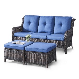 POCASSY 74" Wide Outdoor Wicker Patio Sofa with Cushions - 1 of 4