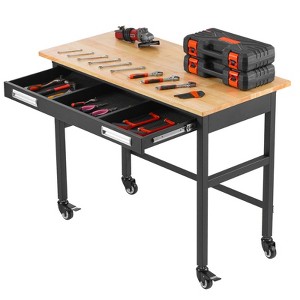 VEVOR 48-inch Workbench, 1500 lbs Load Capacity, Garage Workbench with Drawer Storage & Wheels, Heavy Duty Oak Wood Top Work Table, Wood color - 1 of 4