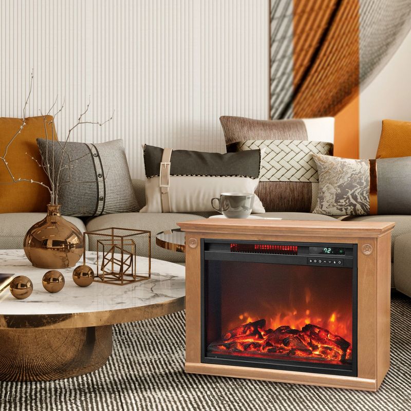LifeSmart LifePro1500W Portable Electric Infrared Quartz Indoor Fireplace Heater w/ 3 Heating Elements, Remote, & Wheels, Medium Oak Wood Finish, 5 of 7