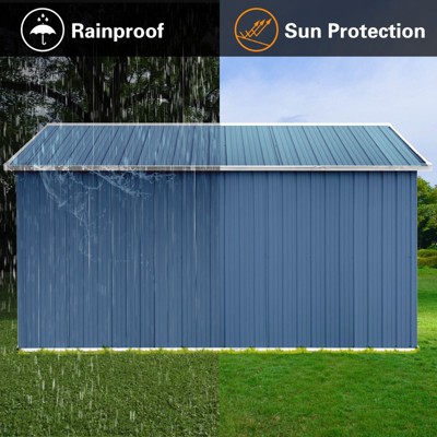 Blue 10x12 Ft Metal Outdoor Storage Shed with Lockable Doors and Windows