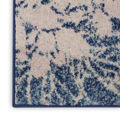 Navy & Pink Floral Viscose 2' x 4' Easy-Care Area Rug