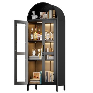 SUXXAN 73'' Metal Tall Arched Display Cabinet with Glass Doors and 2 Drawers, Assembly Required,Black - 1 of 4