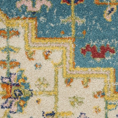 Turquoise Ivory Medallion 4' x 6' Synthetic Area Rug
