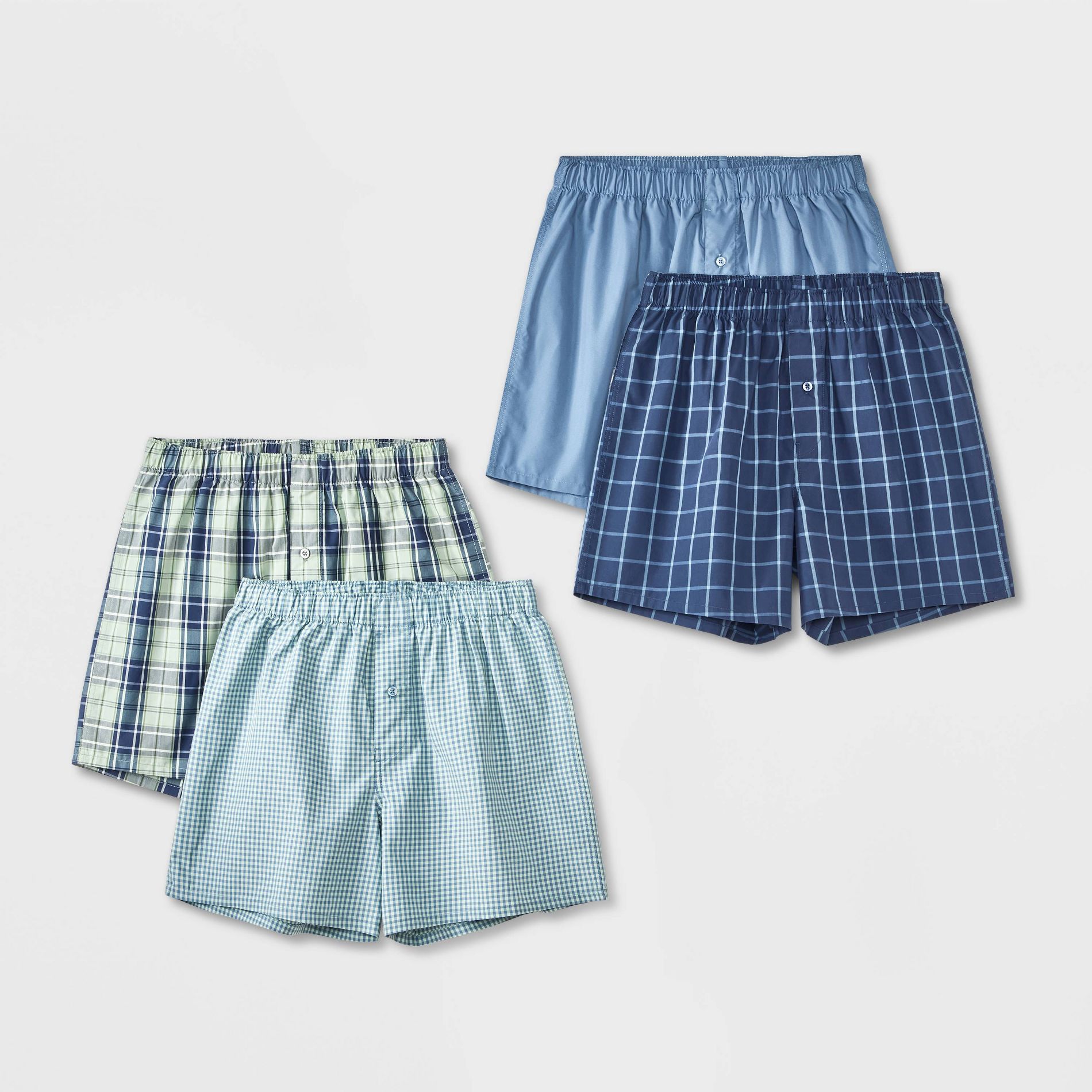 Men's 4pk Striped Woven Boxer Shorts - Goodfellow & Co™ Green/Blue M: Mid Rise, Elastic Waistband