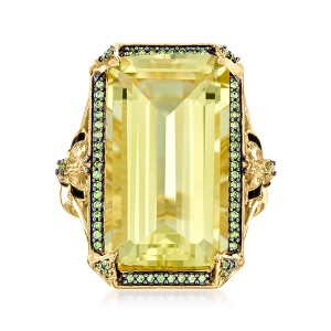 Ross-Simons 18.00 Carat Lemon Quartz and .30 ct. t.w. Tsavorite Ring With Black Enamel in 18kt Gold Over Sterling - 1 of 4