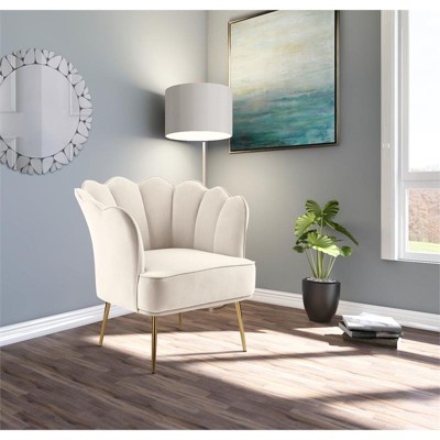 Cream Velvet Barrel Accent Chair with Gold Metal Legs