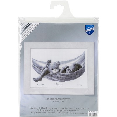 Vervaco Counted Cross Stitch Kit 10.5"X7.5"-Baby In Hammock Birth Record