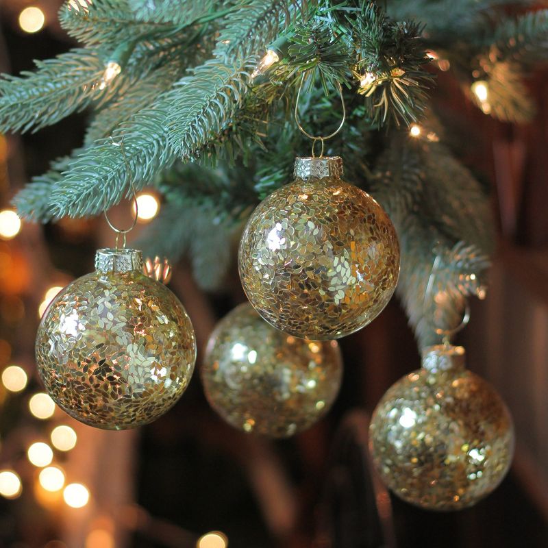 Northlight 4ct Clear and Gold Shiny Seeds Glass Christmas Ball Ornaments 4" (101.5mm), 2 of 4