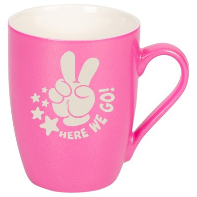 100 North Peace Sign 10 Ounce Pink Metallic Finish, Comfortably Fits Your Hands, New Bone China Coffee Tea Cup Mug, Here We Go!