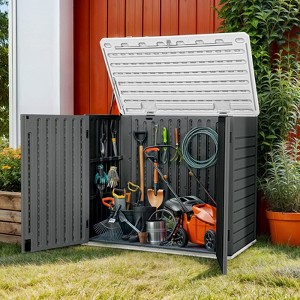 35 Cubic Feet Capacity Outdoor Storage Shed with Padlock Latch,Horizontal  Storage Box for Backyards,Dark Gray - 1 of 4
