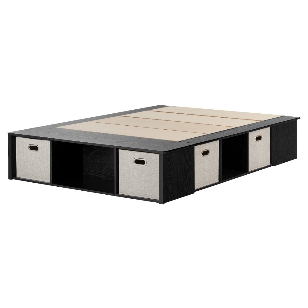 Photos - Bed Frame Full Flexible Platform Bed with Storage and Baskets Black Oak - South Shor