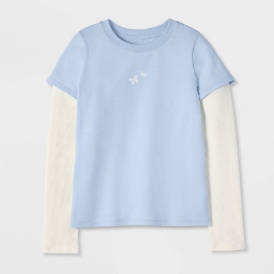 Cat & Jack Girls' Long Sleeve 'Butterfly' Graphic T-Shirt - Cat & Jack™ Light Blue M — фото 2