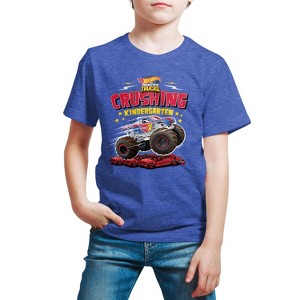 Boys' - Hot Wheels - Monster Trucks Crushing Kindergarten Short Sleeve Graphic T-Shirt - 1 of 4