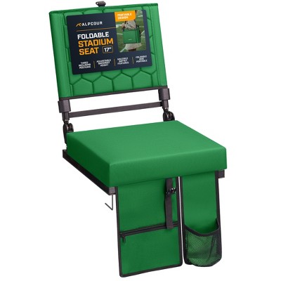 Folding Reclining Stadium Seat with Multiple Pockets, Anti-Slip Bottom, Bleacher Hooks, Adjustable Height