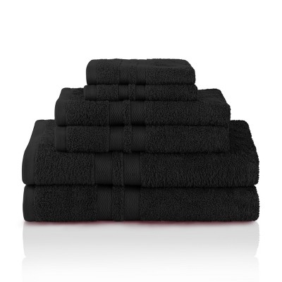 Cotton 6 Piece Bath Towel Set, Plush and Quick Drying, Classic Ionic Jacquard Border and Embroidered Trim by Blue Nile Mills