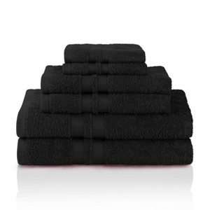 Cotton 6 Piece Bath Towel Set, Plush and Quick Drying, Classic Ionic Jacquard Border and Embroidered Trim by Blue Nile Mills - 1 of 3