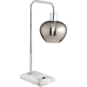 Pacific Coast Lighting 24" High Downbridge Small Mid Century Modern Table Lamp Offset Arm Silver Chrome Finish Metal Smoke Glass Shade Living Room - 1 of 4