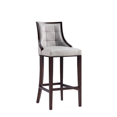 Set of 2 Light Grey Faux Leather Walnut Wood Bar Stools