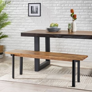Pisgah Handcrafted Modern Industrial Mango Wood Dining Bench Country Brown/Black - Christopher Knight Home: Iron Frame, Seating for 2 - 1 of 4