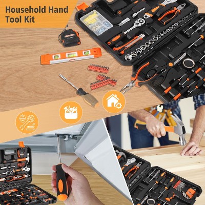 247 Piece Black and Orange General Home/Auto Repair Tool Kit with Plastic Toolbox Storage Case