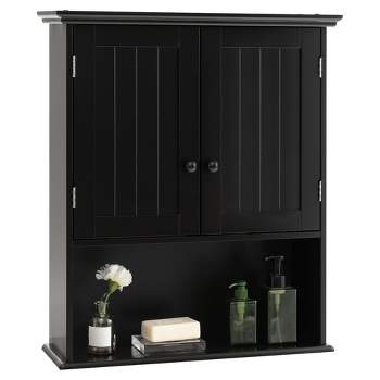 TaoHFE Black Bathroom Cabinet,Bathroom Wall Cabinet 2 Door Adjustable  Shelves,Over The Toilet Storage Cabinet,Black Bathroom Cabinet Wall