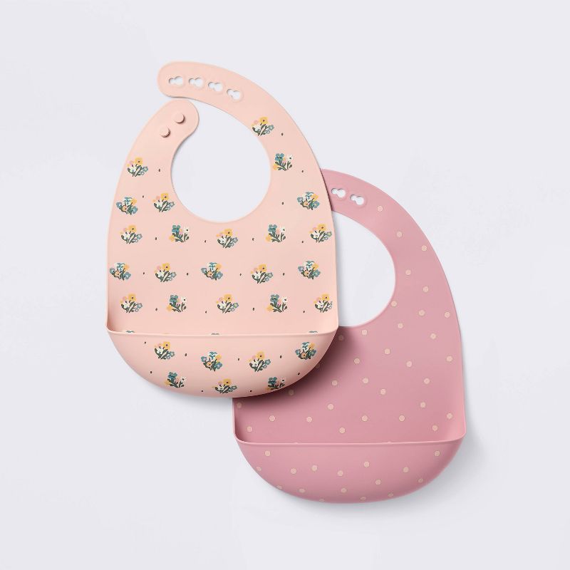 Silicone Bibs - 2pk - Flowers/Dots - Cloud Island&#8482;, 1 of 6