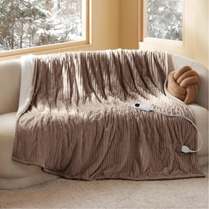 Electric Heated Blanket Soft & Washable Ribbed Flannel - 1 of 4