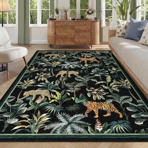 Washable Tiger Runner Rug for Kitchen Non-Slip Non-Shedding Animal Floral Long Carpet, Low Pile Botanical Floor Covering - 1 of 4