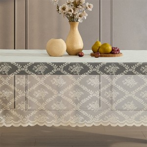 HLC.ME Isabella Floral Patterned Scalloped Tablecloth, Wrinkle Resistant, Lace Fabric Table Cloth for Rectangular Tables - 1 of 4