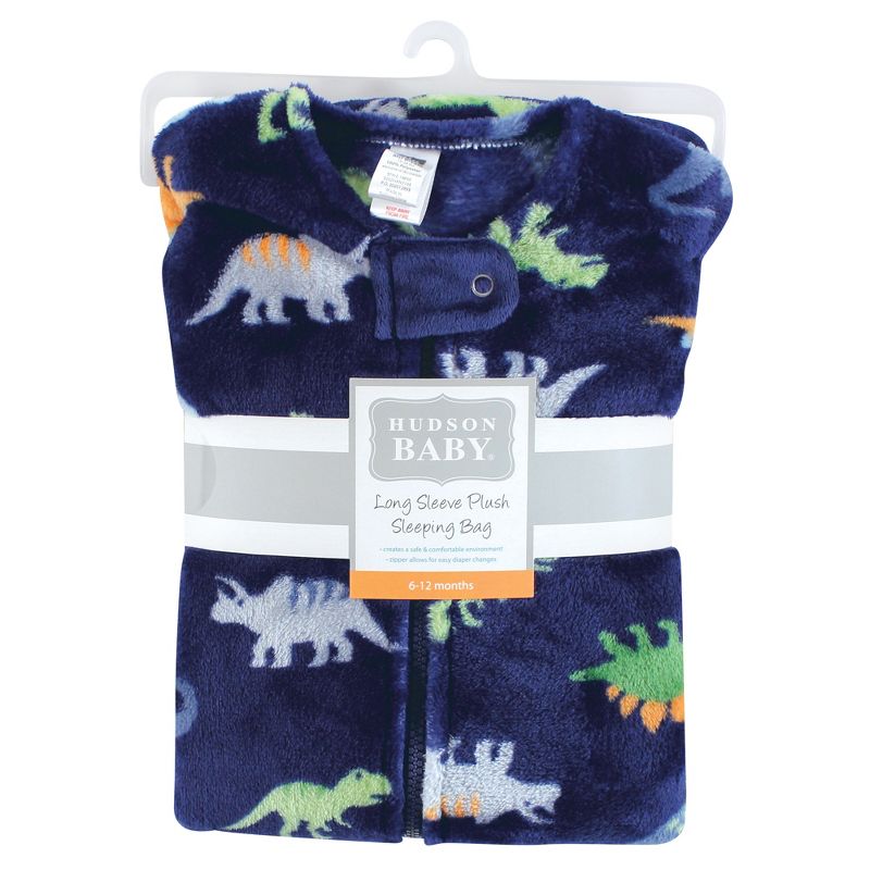 Hudson Baby Boy Plush Sleeping Bag, Sack, Blanket, Long-Sleeve Dinosaurs, 2 of 3