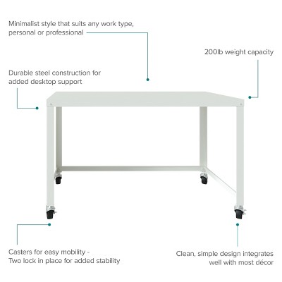 White Metal Standing Desk with Mobile Filing Cabinet