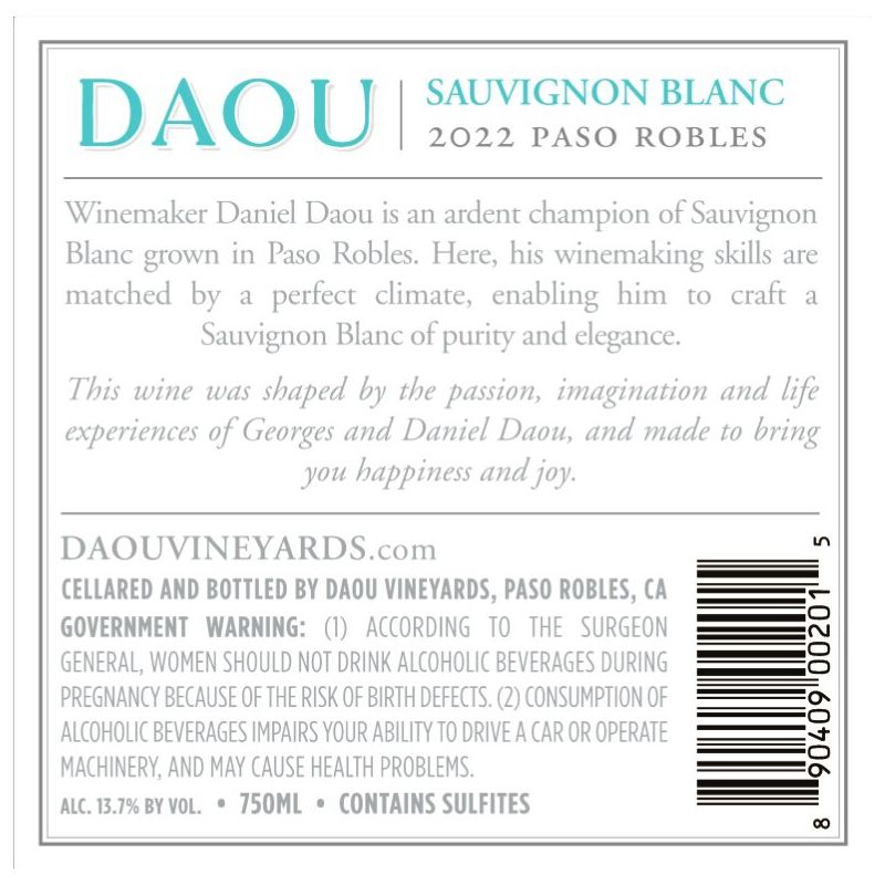 DAOU Sauvignon Blanc White Wine - 750ml Bottle, 3 of 7