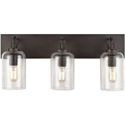 Old Bronze 3-Light Vanity with Clear Seeded Glass Cylinders