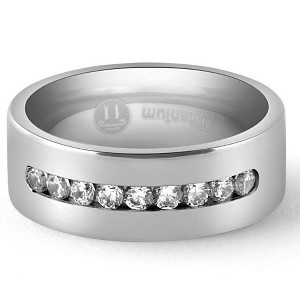 Pompeii3 Men's Brushed Titanium 8mm Ring Moissanite Wedding Band - 1 of 4