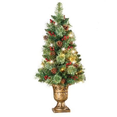 Collections Etc 36-inch LED Lighted Artificial Evergreen Tree with Gold-Tone Planter 18 X 18 X 3