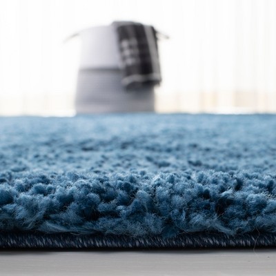 Navy Soft Shag 59" Round Synthetic Area Rug - Non-Slip & Easy Care