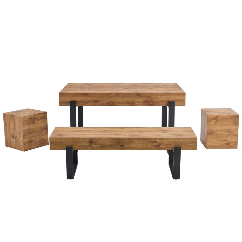 4/3-Piece Dining Table Set for 4-6 People, 59" Kitchen Table Set with Bench, Natural Wood Wash 4M - ModernLuxe, 5 of 15