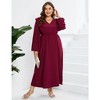 Garvee Women's Plus Size Fall Dress with Pocket Ruffle Cap Long Sleeves V Neck Side Split Long Maxi Dress - 3 of 4