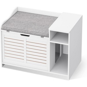 Hidden Cat Litter Box Furniture, Fir Wood Enclosure Cabinet w/ Storage - 1 of 4