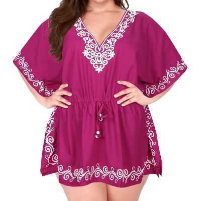 LA LEELA women's Vacation Casual Swim Holiday Beachwear Summer Beach Dress Plus Size Casual Swimsuit Cover Ups for Women 3X-4X Pink, Solid
