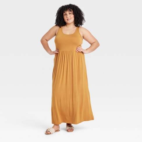 Women's Knit Maxi A-line Dress - Ava & Viv™ Gold 2x : Target